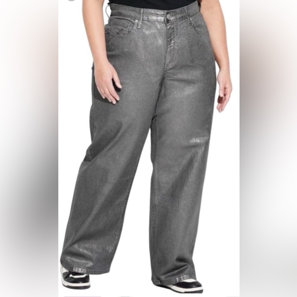 Wild Fable Womens High-Rise Baggy Silver/Gray Metallic Straight Leg Jeans 14 R